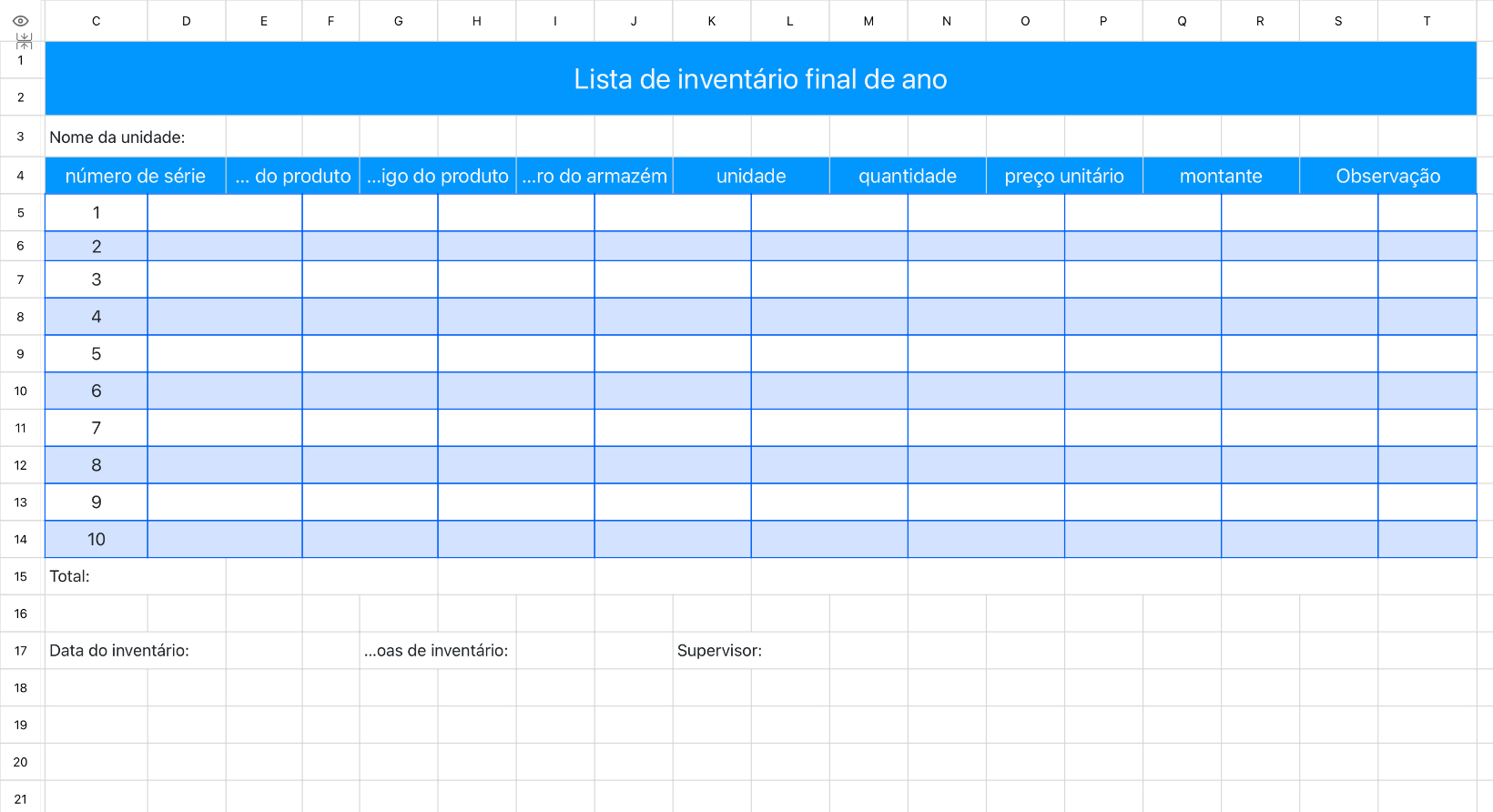 Lista de inventário final de ano